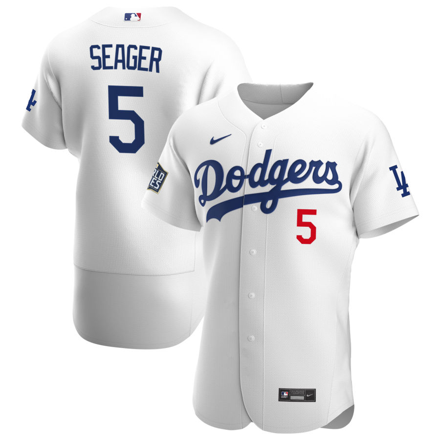Los Angeles Dodgers #5 Corey Seager Men Nike White Home 2020 World Series Champions Authentic Player MLB Jersey->los angeles dodgers->MLB Jersey